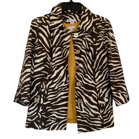 🔥HP🔥 NWOT Charter Club Jacket. Small. Animal Print Brown and Off-White - Picture 1 of 15